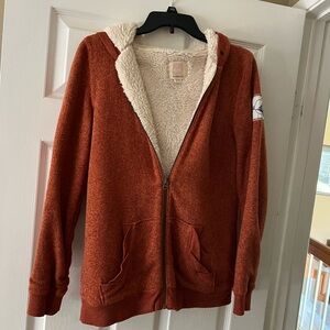 Rust Orange Sherpa-Lined Zip-Up Hoodie